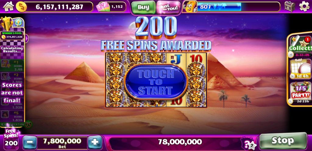 200 Tours Gratuits Jackpot Party Tutankhamen